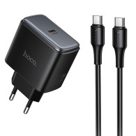 Адаптер сетевой с кабелем Type-C - Type-C PD65W Hoco C159A, черный