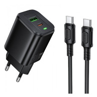 Адаптер сетевой с кабелем Type-C - Type-C PD30W + USB QC3.0 Borofone BAS85A, черный Адаптер сетевой с кабелем Type-C - Type-C PD30W + USB QC3.0 Borofone BAS85A, черный