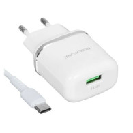Адаптер сетевой с кабелем USB - Type-C 3A QC3.0 Borofone BA36A