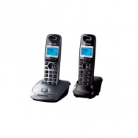 Телефон беспроводной Panasonic KX-TG2512RU2 (2 трубки) темно-серый метал.,черн