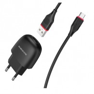 Адаптер сетевой с кабелем USB - microUSB 2.1A Borofone BA49A