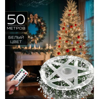 Гирлянда "Мишура" LED, 50м, белая, зеленая проволока