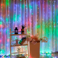 Штора 3*3м LED разноцв., прозр. шнур, 8 реж.