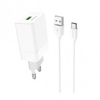 Адаптер сетевой с кабелем USB - Type-C 3A QC3.0 Borofone BA47A