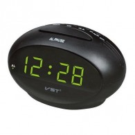 Часы настольные VST-711-2 т-зел.цифры, чер.корпус(дата, темп., будильник,4*ААА)