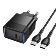 Адаптер сетевой с кабелем Type-C - Type-C PD40W Hoco CS113A, черный Адаптер сетевой с кабелем Type-C - Type-C PD40W Hoco CS113A, черный