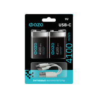Аккумулятор Li9v (6F22) 455mAh/4100mWh 9V (USB - Type-C, индикатор)Фаzа BL 2