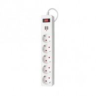 Сетевой фильтр Smartbuy белый (5 роз, 1,8м, 10А, заземл., 2USB) SBSP-18U-W