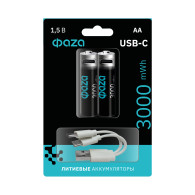 Аккумулятор Li14500 (AA) 2000mAh/3000mWh 1.5V Фаzа (USB -Type-C, индик) BL 2