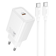 Адаптер сетевой с кабелем Type-C - Type-C PD30W Hoco N62, белый Адаптер сетевой с кабелем Type-C - Type-C PD30W Hoco N62, белый