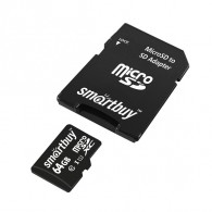 Карта памяти microSDHC SmartBuy 64Gb Class 10 UHS-l с адаптером (SDXC)