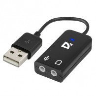 Переходник USB 2.0 - 2*3,5 джек (шт/гн-гн) 10см (звуковая карта) Defender 63002
