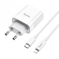 Адаптер сетевой с кабелем Type-C - lightning PD20W + USB QC3.0 Hoco C80A