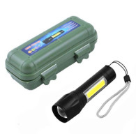 Фонарь аккум.ручной 3W+COB, Zoom (microUSB) 14см, черн, зел.пласт.упак.(BL-C63)