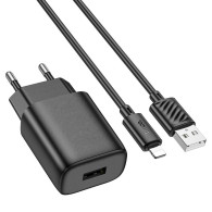 Адаптер сетевой с кабелем USB - lightning 2.4A/12W Hoco C134A, черный