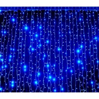 Штора 528LED Дождь синяя, 2,2х3м прозр. шнур, 22 нити, 8 реж.