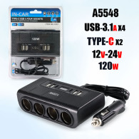 Разветвитель в авто на 4 устройства + 4 USB + 2 Type-C, 120W, Olesson 1657 Разветвитель в авто на 4 устройства + 4 USB + 2 Type-C, 120W, Olesson 1657